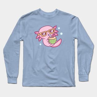 Cute Axolotl Chilling With Coconut Water Long Sleeve T-Shirt